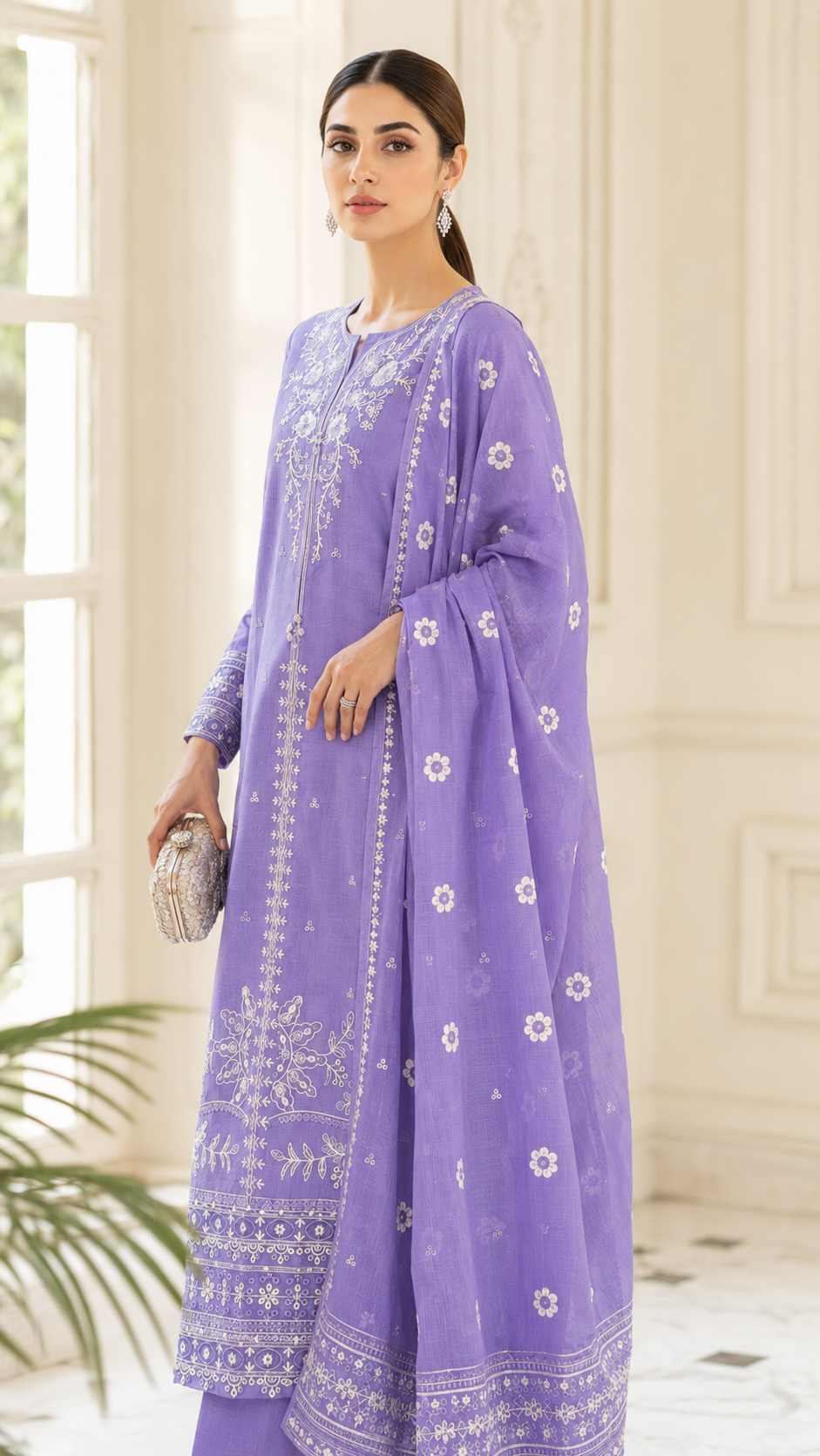 Embroidered Lawn 3-Piece Suit with Printed Dupatta