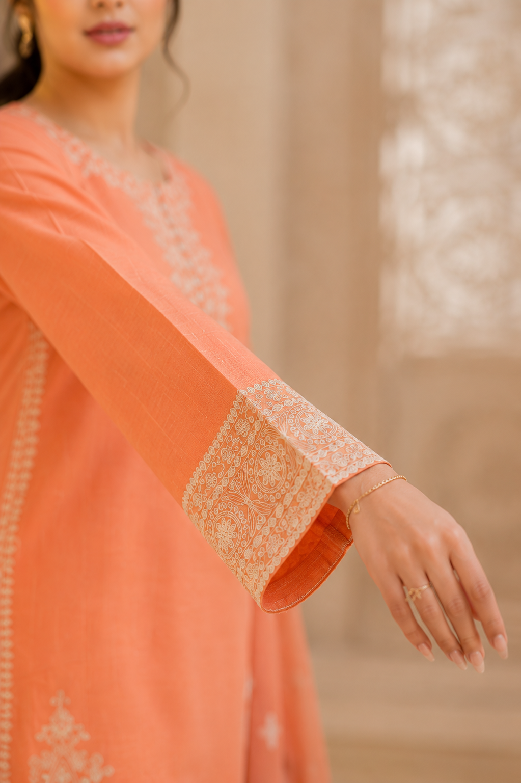 Peach Embroidered 3-Piece Suit