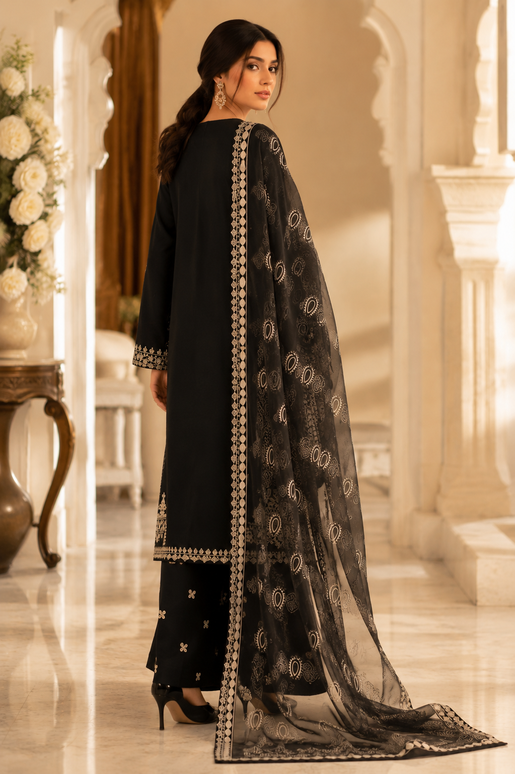 Embroidered Noir Luxe 3-Piece Suit