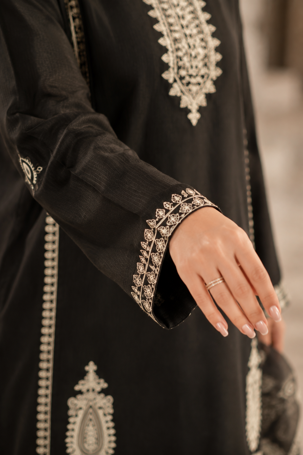 Embroidered Noir Luxe 3-Piece Suit