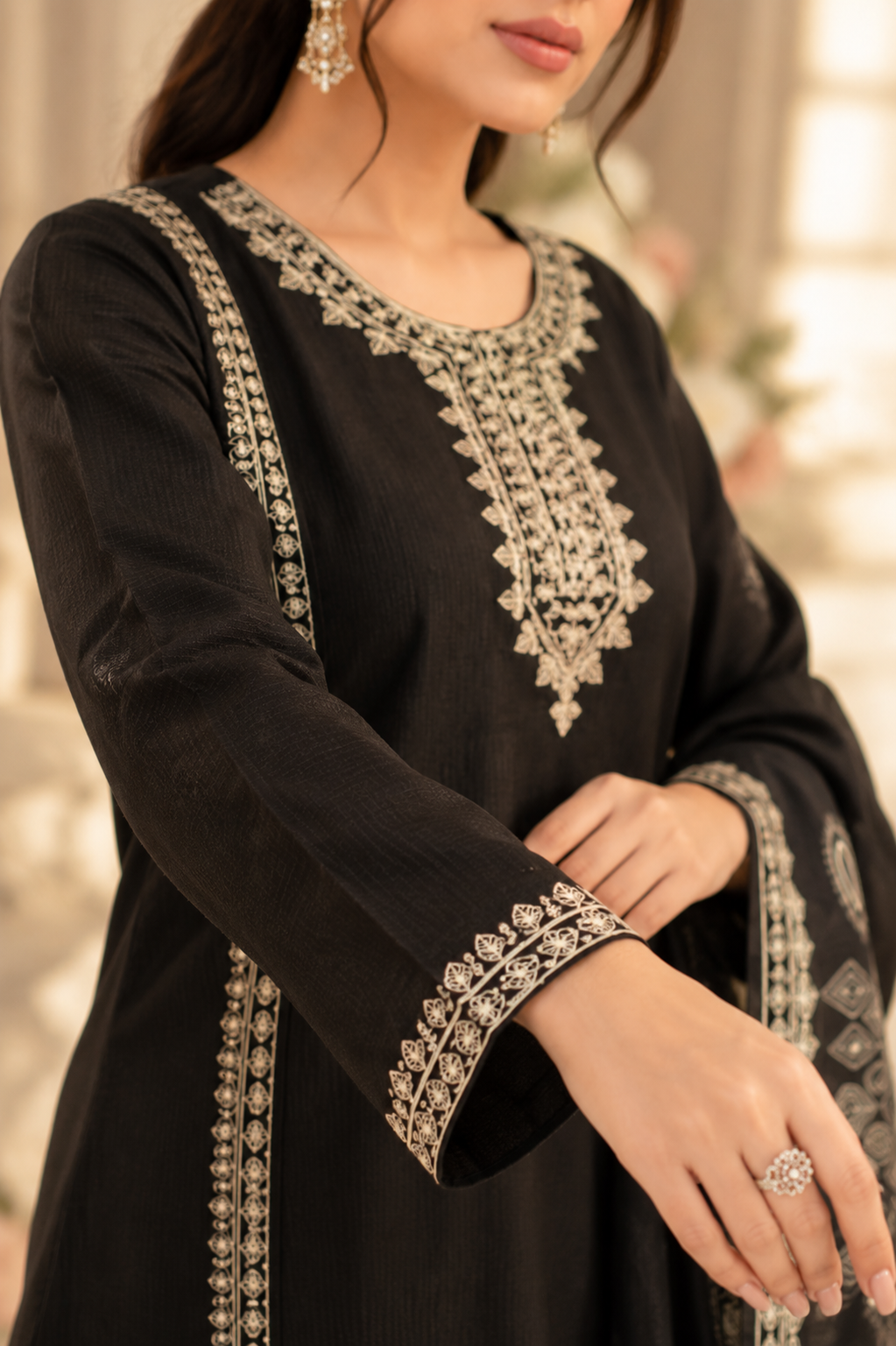 Embroidered Noir Luxe 3-Piece Suit