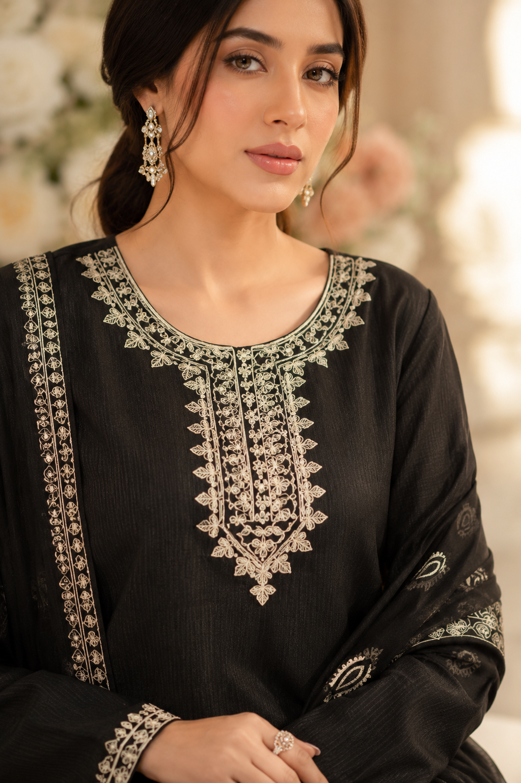 Embroidered Noir Luxe 3-Piece Suit