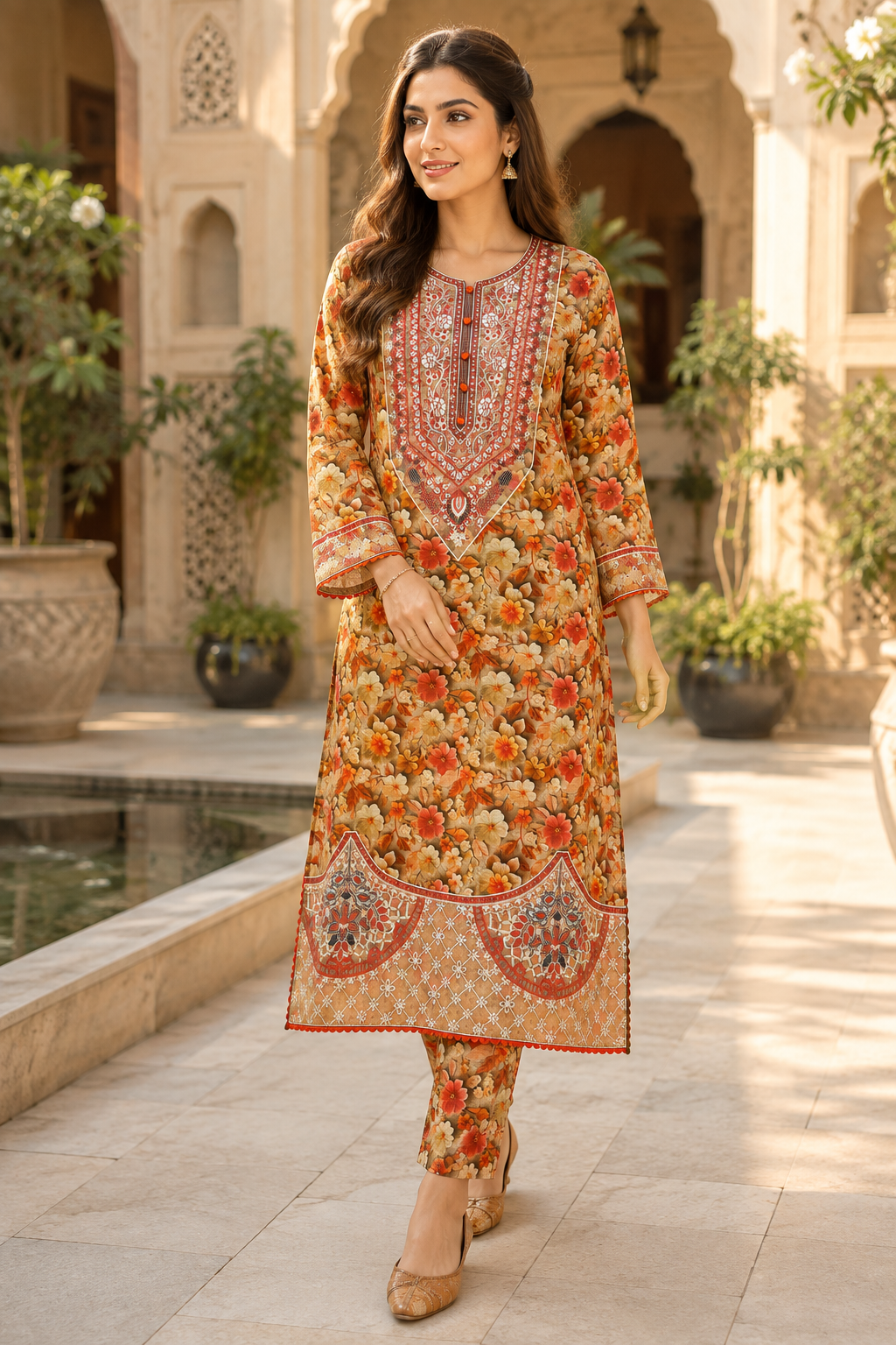 Floral Embroidered 2-Piece Suit