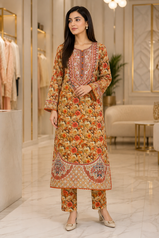 Floral Embroidered 2-Piece Suit