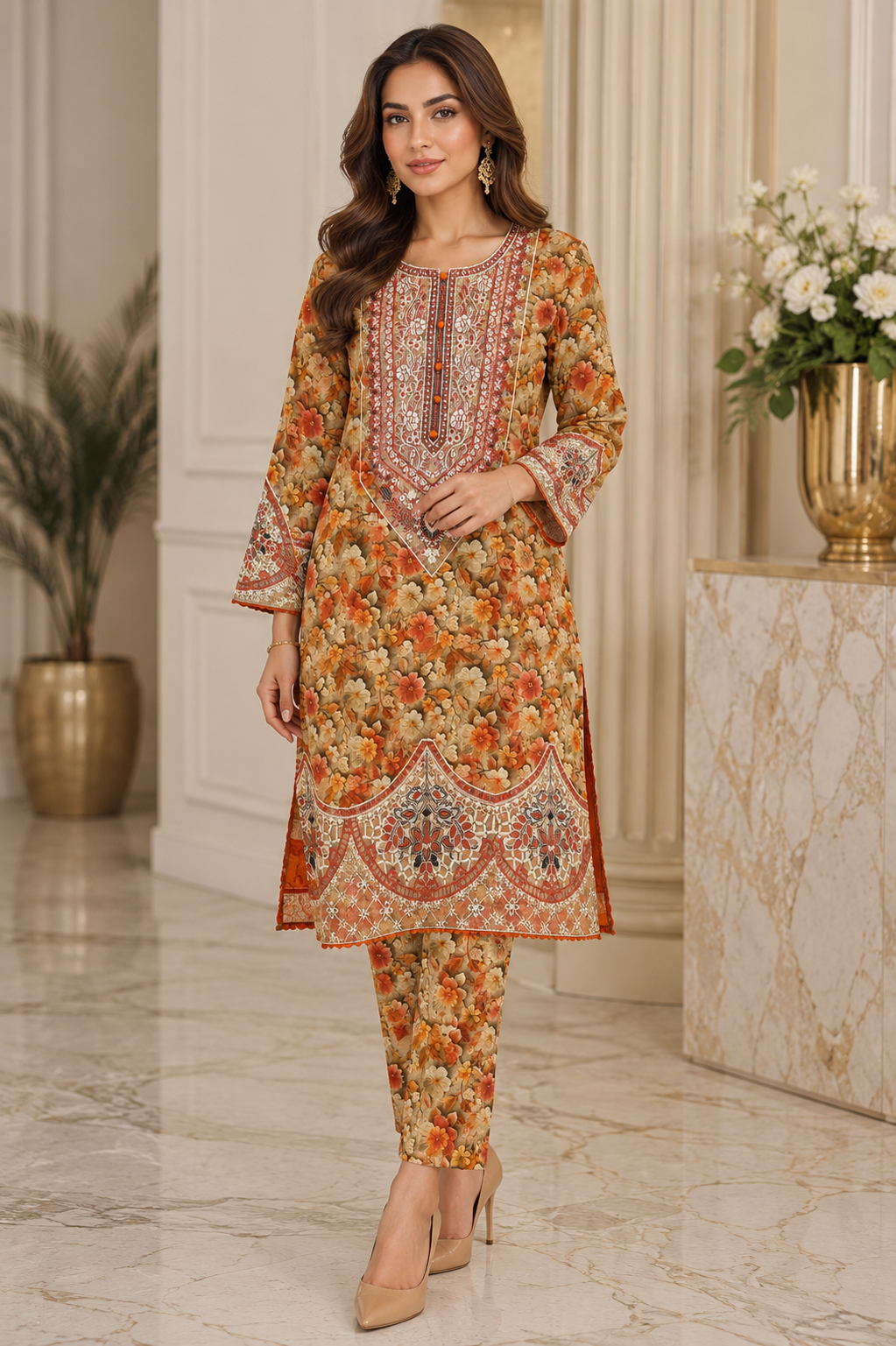 Floral Embroidered 2-Piece Suit