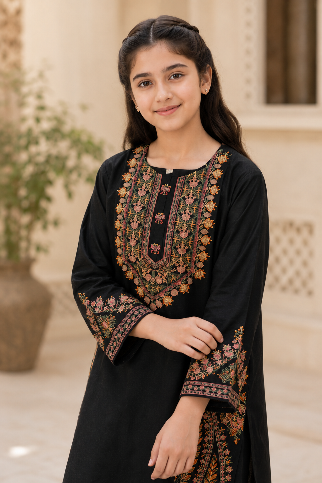 Black Embroidered 2-Piece Suit