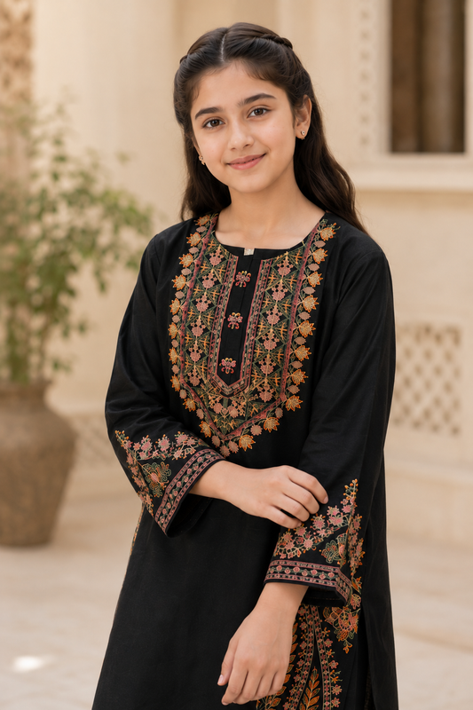 Black Embroidered 2-Piece Suit