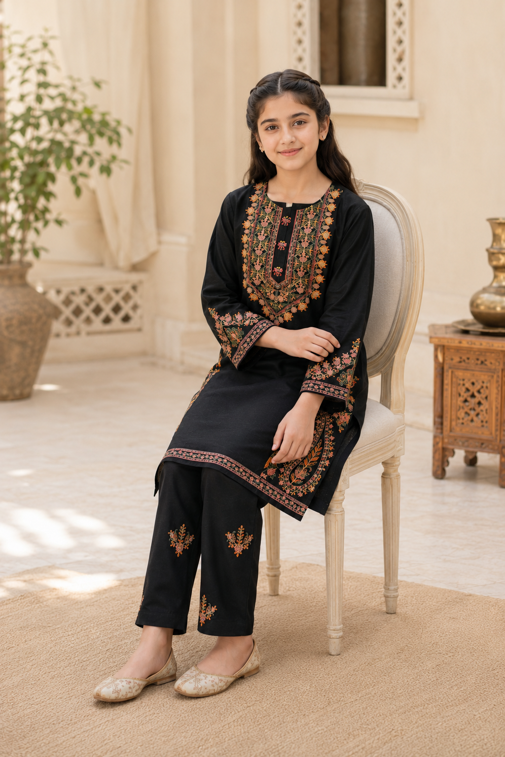 Black Embroidered 2-Piece Suit