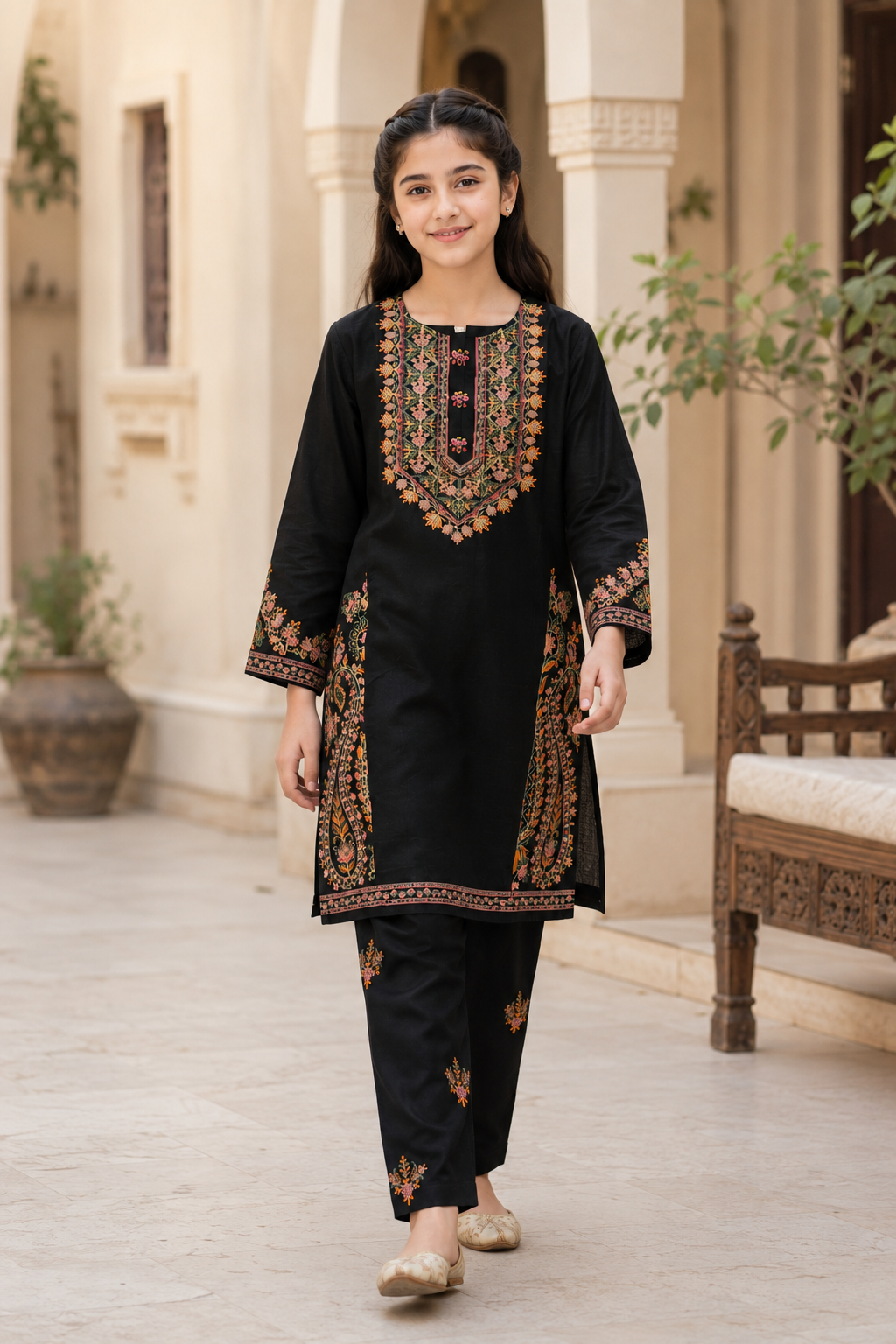 Black Embroidered 2-Piece Suit