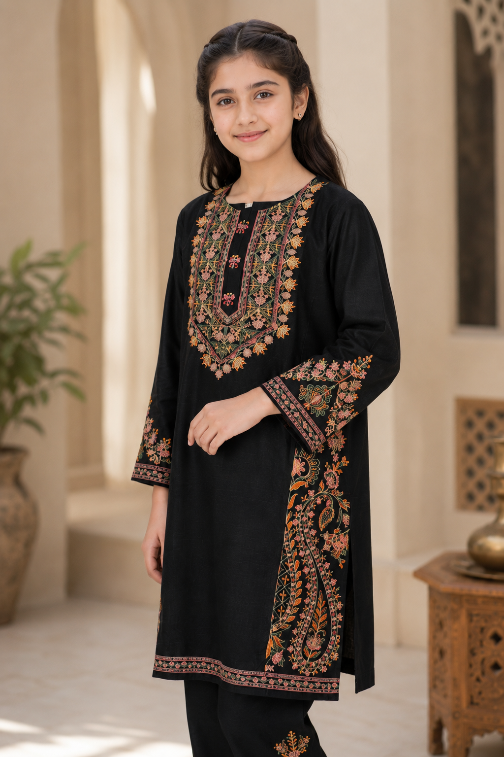 Black Embroidered 2-Piece Suit