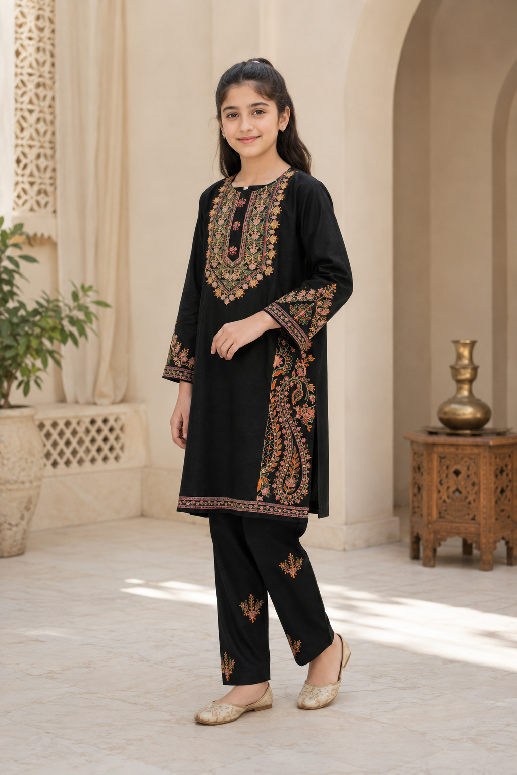 Black Embroidered 2-Piece Suit