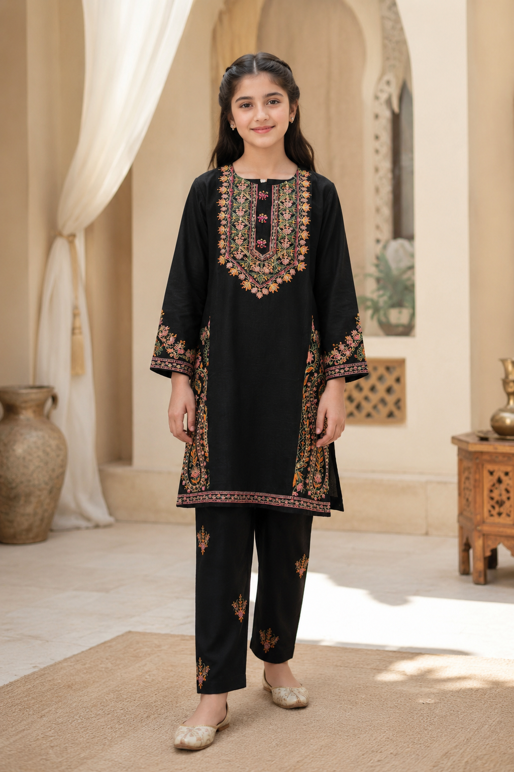 Black Embroidered 2-Piece Suit