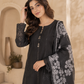 Black Embroidered 3-Piece Suit with Chiffon Floral Dupatta