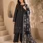 Black Embroidered 3-Piece Suit with Chiffon Floral Dupatta