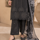 Black Embroidered 3-Piece Suit with Chiffon Floral Dupatta
