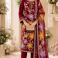 Premium Maroon Floral Embroidered 3-Piece Lawn Suit
