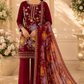 Premium Maroon Floral Embroidered 3-Piece Lawn Suit
