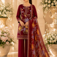 Premium Maroon Floral Embroidered 3-Piece Lawn Suit