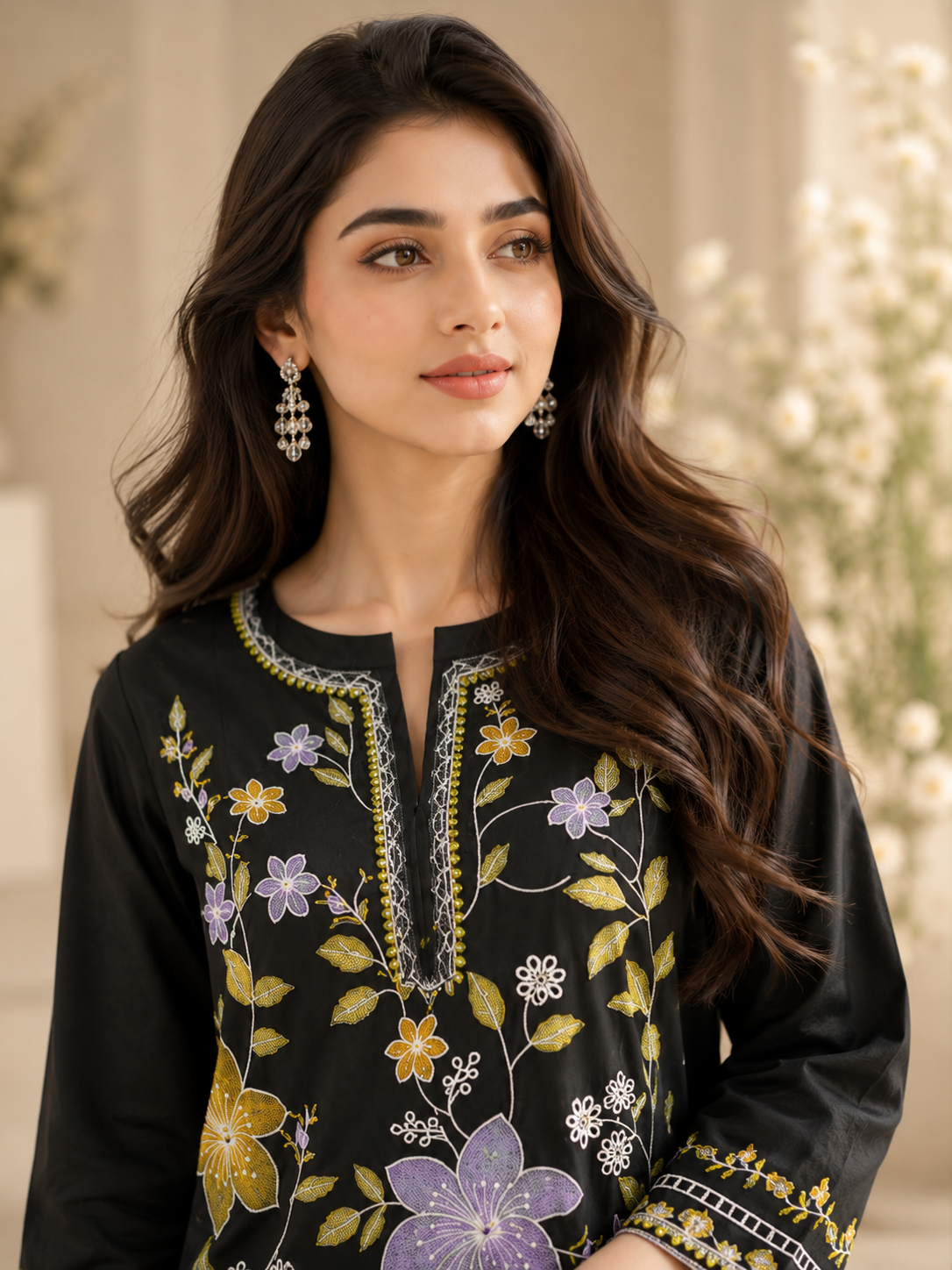 Midnight Bloom Embroidered 3-Piece Lawn Suit – Black Floral Elegance