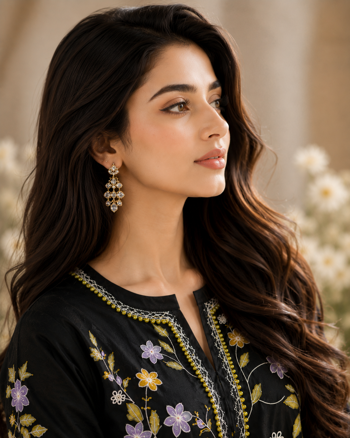 Midnight Bloom Embroidered 3-Piece Lawn Suit – Black Floral Elegance