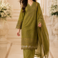 Olive Grace Embroidered 3-Piece Lawn Suit