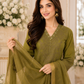 Olive Grace Embroidered 3-Piece Lawn Suit