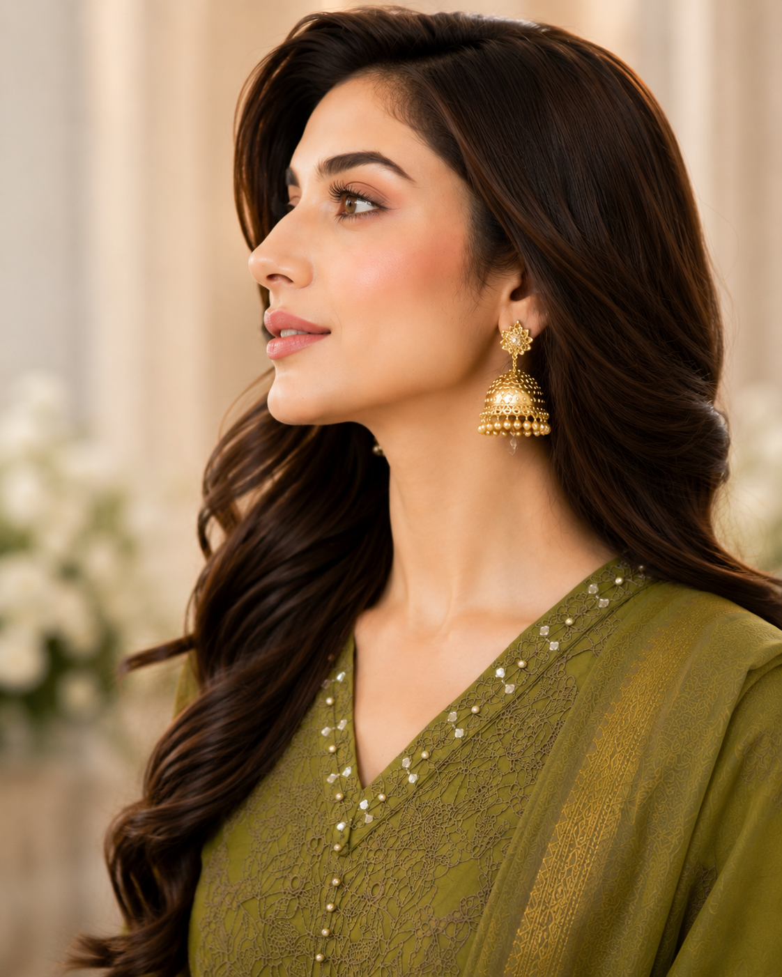 Olive Grace Embroidered 3-Piece Lawn Suit
