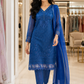 Royal Blue Embroidered Lawn 3-Piece Unstitched Suit with Printed Dupatta