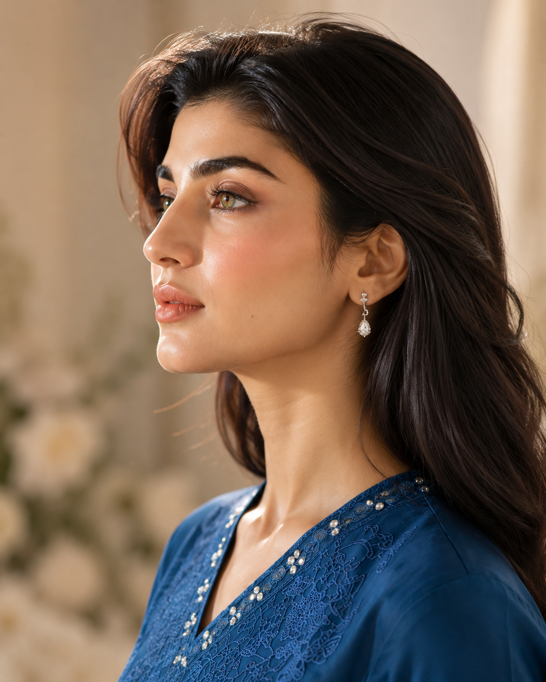 Royal Blue Embroidered Lawn 3-Piece Unstitched Suit with Printed Dupatta
