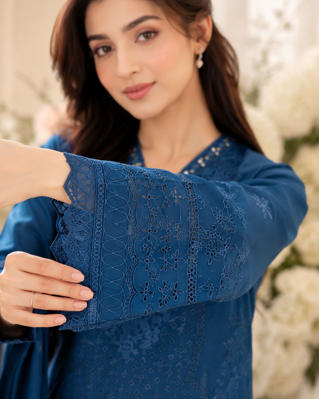 Royal Blue Embroidered Lawn 3-Piece Unstitched Suit with Printed Dupatta