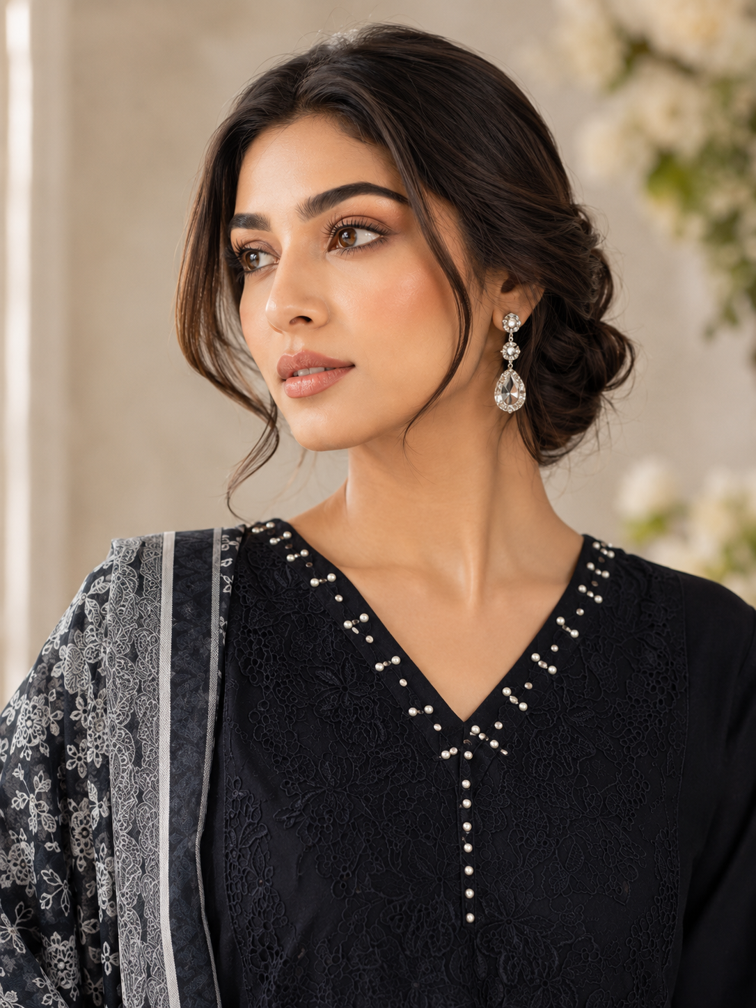 Black Embroidered 3-Piece Lawn Suit