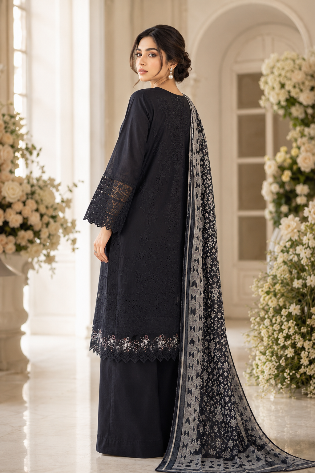 Black Embroidered 3-Piece Lawn Suit