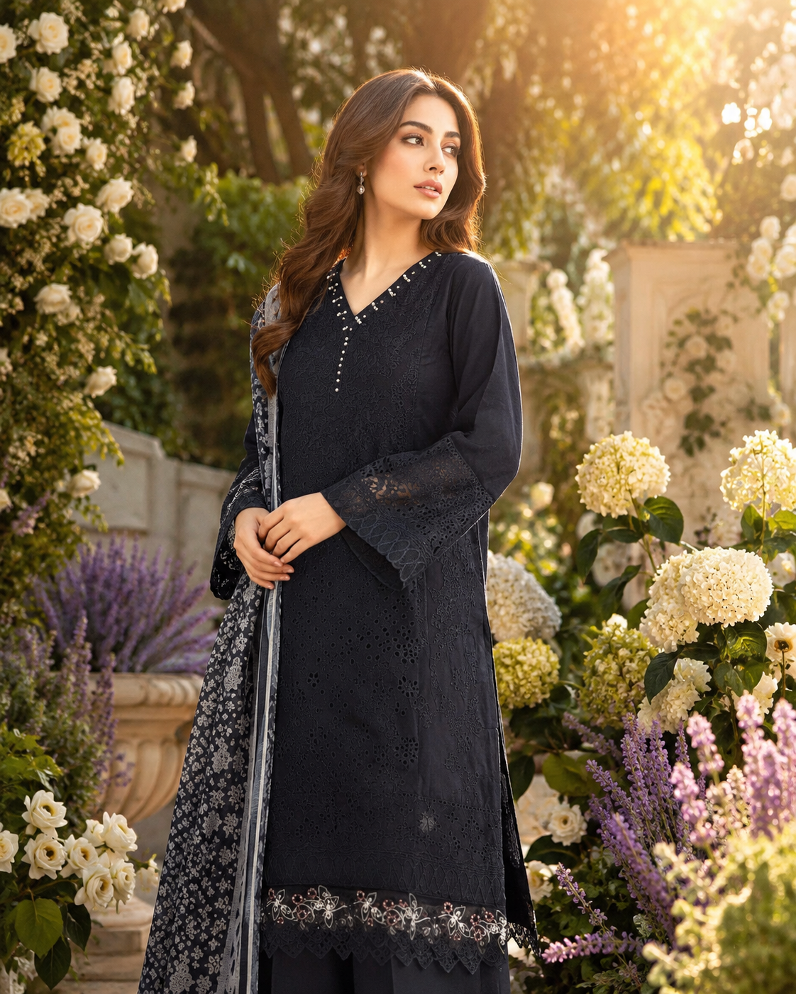 Black Embroidered 3-Piece Lawn Suit
