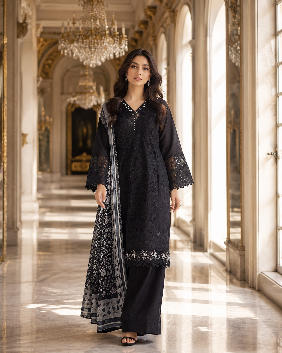 Black Embroidered 3-Piece Lawn Suit