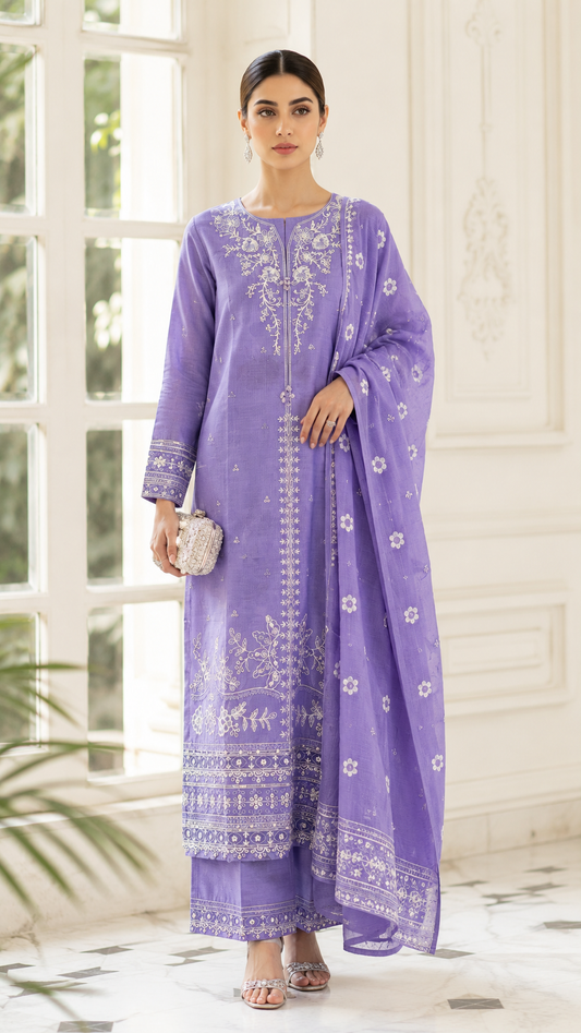 Embroidered Lawn 3-Piece Suit with Printed Dupatta
