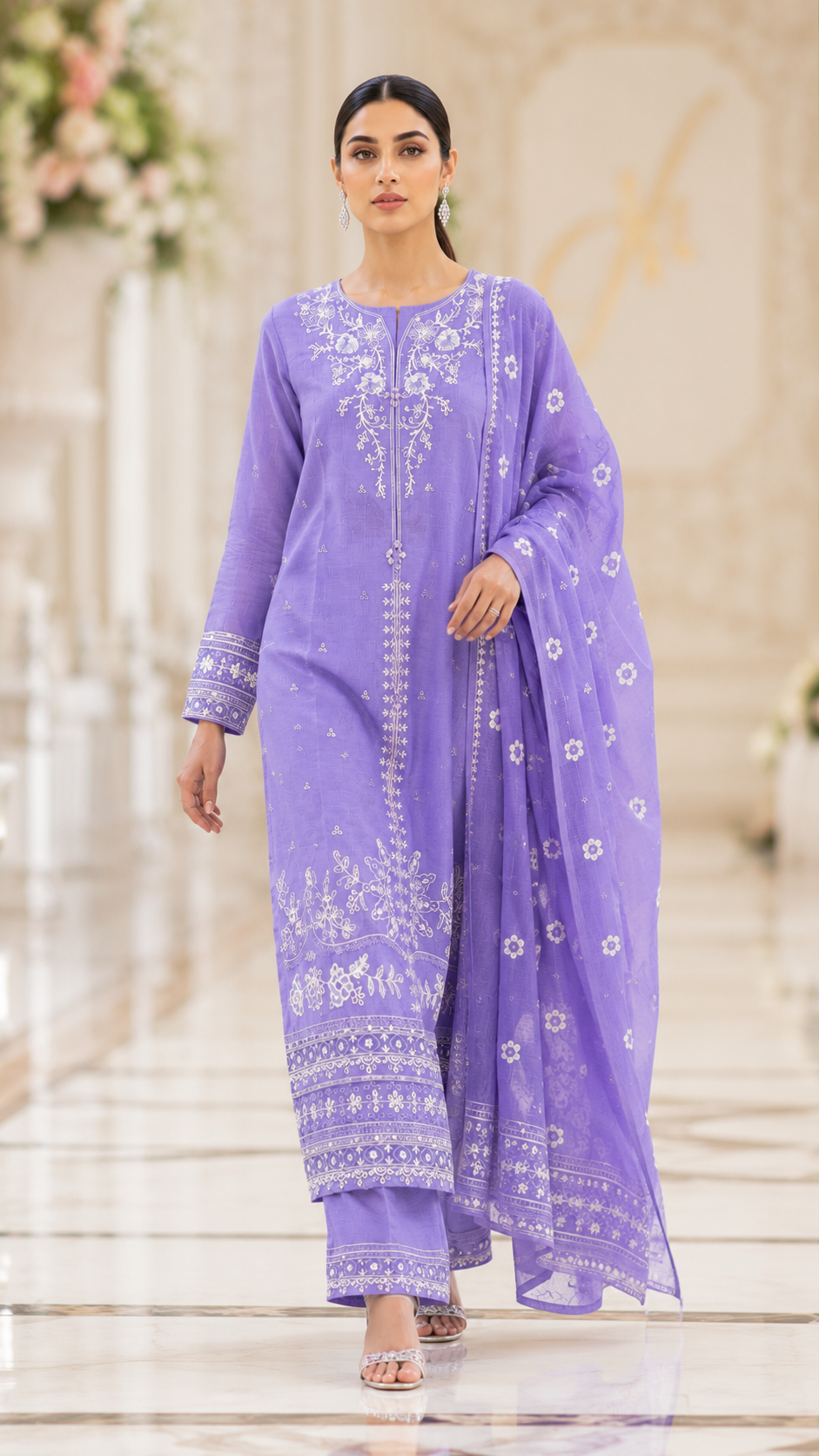 Embroidered Lawn 3-Piece Suit with Printed Dupatta