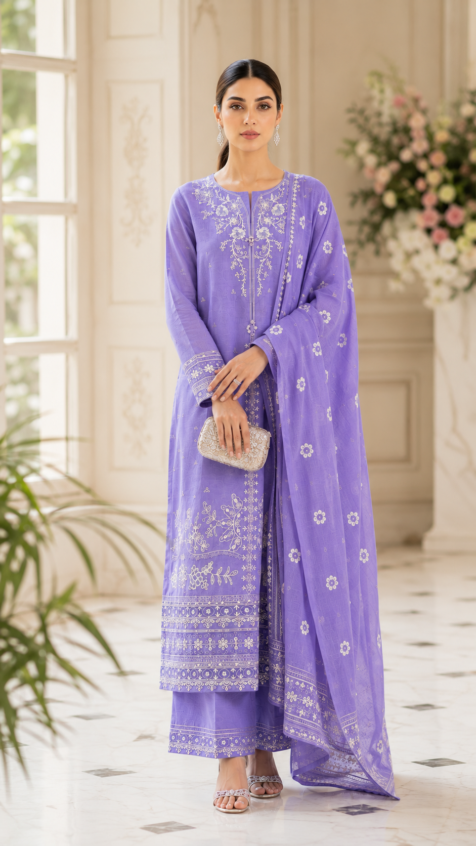 Embroidered Lawn 3-Piece Suit with Printed Dupatta
