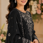 Classic Black Embroidered Lawn 3-Piece Suit with Printed Dupatta