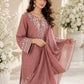 Dusty Rose Embroidered Lawn 3-Piece Suit with Printed Dupatta