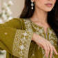 Olive Green Embroidered Lawn 3-Piece Suit with Printed Dupatta