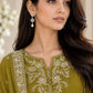 Olive Green Embroidered Lawn 3-Piece Suit with Printed Dupatta