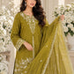 Olive Green Embroidered Lawn 3-Piece Suit with Printed Dupatta