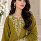 Olive Green Embroidered Lawn 3-Piece Suit with Printed Dupatta