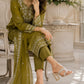 Olive Green Embroidered Lawn 3-Piece Suit with Printed Dupatta