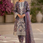 Slate Grey Floral Printed Lawn 3-Piece Suit with Printed Dupatta